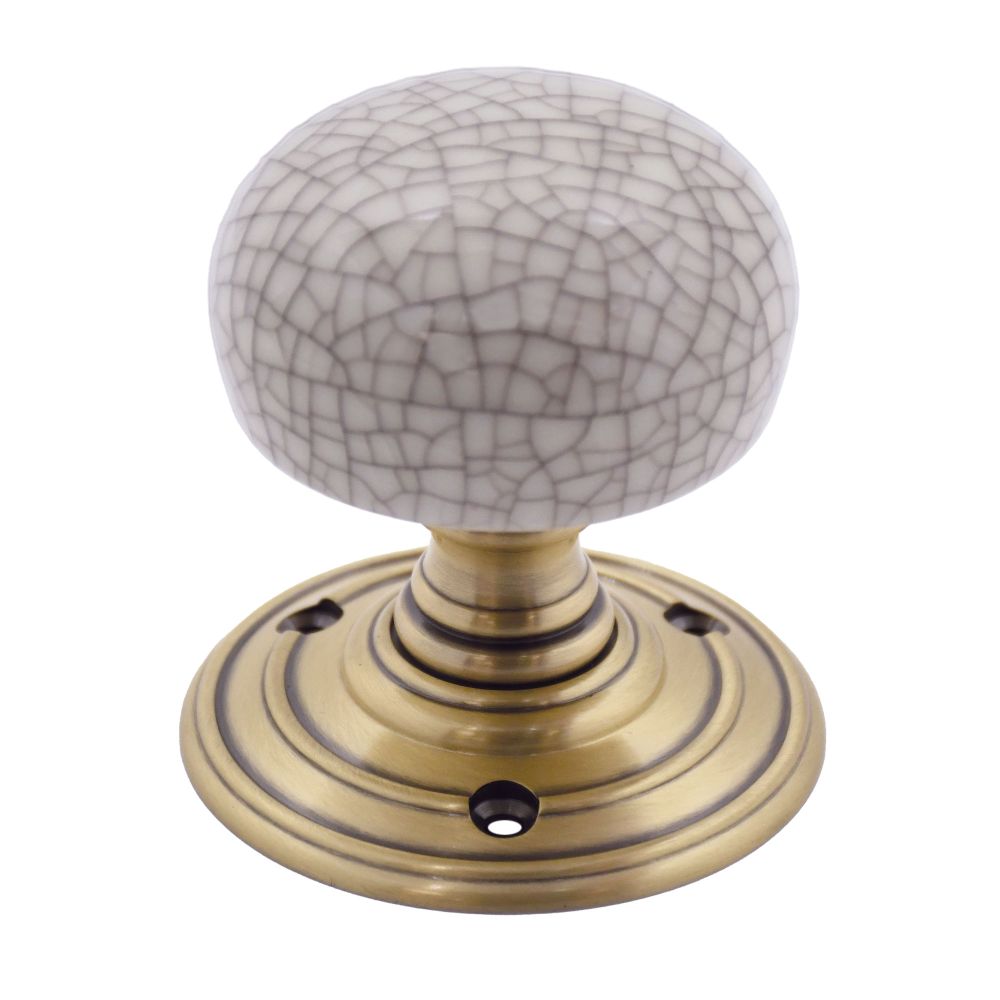 High quality image of the Fulton & Bray - Porcelain Mortice Knob on Round Rose - Ivory Crackle - Face Fix - Bronze | Sku. fb304icfb | available to order from Trade Door Handles.