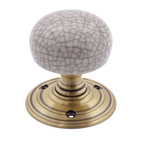 High quality image of the Fulton & Bray - Porcelain Mortice Knob on Round Rose - Ivory Crackle - Face Fix - Bronze | Sku. fb304icfb | available to order from Trade Door Handles.