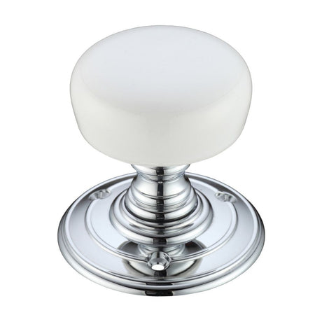 High quality image of the Fulton & Bray - Porcelain Mortice Knob on Round Rose - Plain White - Face Fix | Sku. fb304pwcp | available to order from Trade Door Handles.