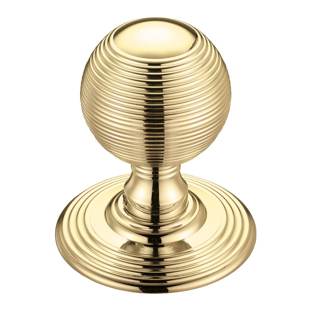 High quality image of the Fulton & Bray - Ringed Mortice Knob on Round Rose - Concealed Fix - Solid - Polished Brass | Sku. fb306 | available to order from Trade Door Handles.
