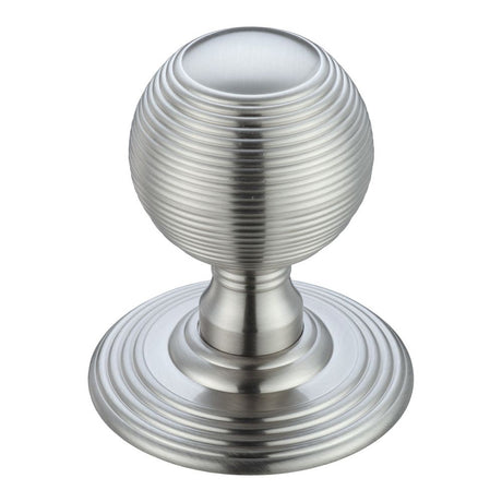 High quality image of the Fulton & Bray - Ringed Mortice Knob on Round Rose - Concealed Fix - Solid - Satin Chrome | Sku. fb306sc | available to order from Trade Door Handles.