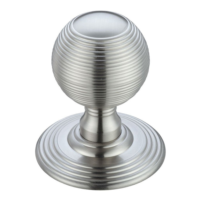 High quality image of the Fulton & Bray - Ringed Mortice Knob on Round Rose - Concealed Fix - Solid - Satin Chrome | Sku. fb306sc | available to order from Trade Door Handles.