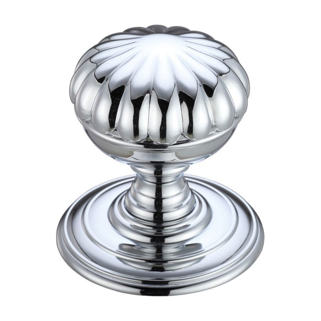 High quality image of the Fulton & Bray - Flower Mortice Knob on Round Rose - Concealed Fix - Polished Chrome | Sku. fb307cp | available to order from Trade Door Handles.