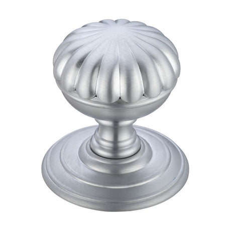 High quality image of the Fulton & Bray - Flower Mortice Knob on Round Rose - Concealed Fix - Satin Chrome | Sku. fb307sc | available to order from Trade Door Handles.