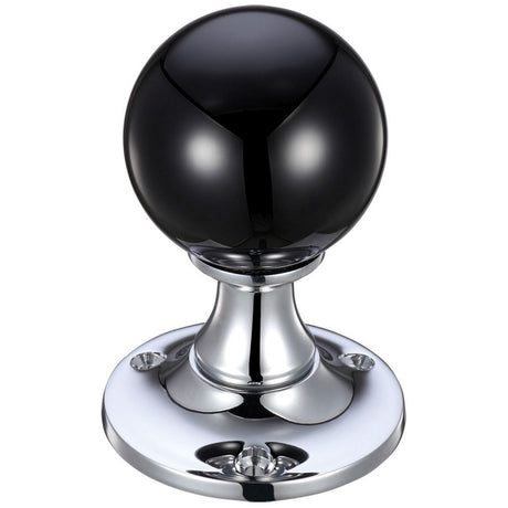 High quality image of the Fulton & Bray - Glass Ball Mortice Knob - Plain Black - 50mm - Polished Chrome | Sku. fb400cpbl | available to order from Trade Door Handles.