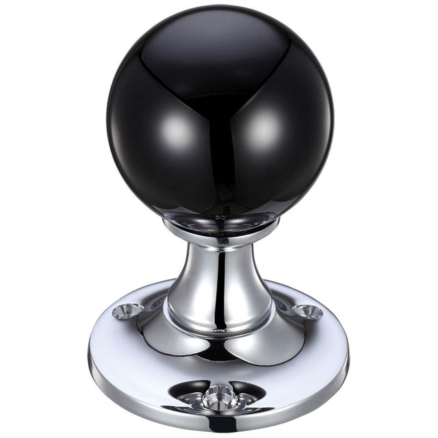 High quality image of the Fulton & Bray - Glass Ball Mortice Knob - Plain Black - 50mm - Polished Chrome | Sku. fb400cpbl | available to order from Trade Door Handles.