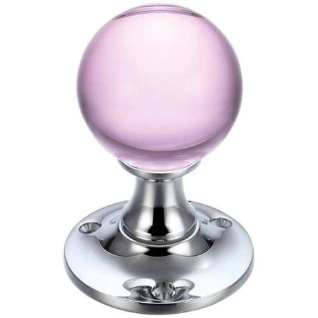 High quality image of the Fulton & Bray - Glass Ball Mortice Knob - Plain Pink - 50mm - Polished Chrome | Sku. fb400cpp | available to order from Trade Door Handles.