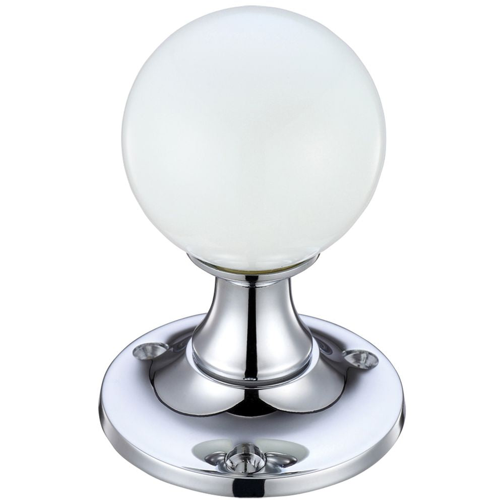 High quality image of the Fulton & Bray - Glass Ball Mortice Knob - Plain White - 50mm | Sku. fb400cpwh | available to order from Trade Door Handles.
