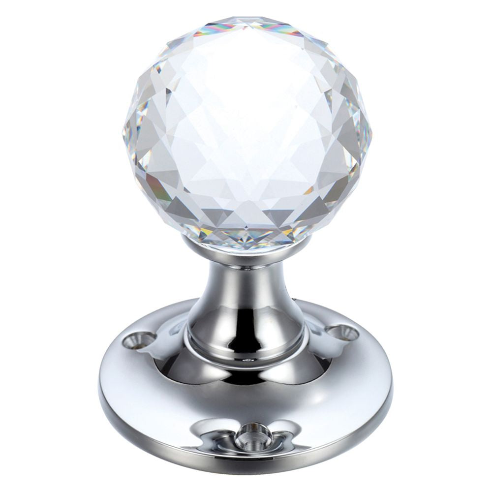 High quality image of the Fulton & Bray - Glass Ball Mortice Knob - Facetted Clear - 50mm - Polished Chrome | Sku. fb401cp | available to order from Trade Door Handles.