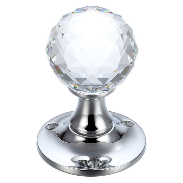 High quality image of the Fulton & Bray - Glass Ball Mortice Knob - Facetted Clear - 50mm - Polished Chrome | Sku. fb401cp | available to order from Trade Door Handles.