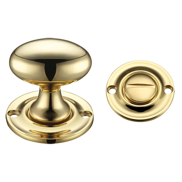 High quality image of the Fulton & Bray - Oval Thumb Turn with Coin Release - 5mm spindle - Polished Brass | Sku. fb42 | available to order from Trade Door Handles.
