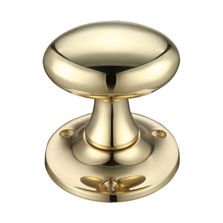 High quality image of the Fulton & Bray - Oval Mortice Knob Furniture 60mm Rose dia. - Polished Brass | Sku. fb500 | available to order from Trade Door Handles.