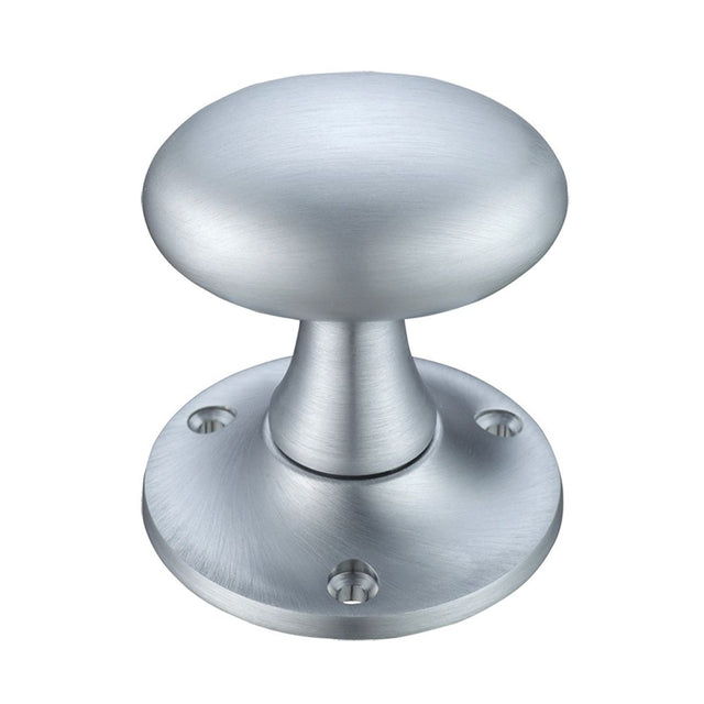 High quality image of the Fulton & Bray - Oval Mortice Knob Furniture 60mm Rose dia. - Satin Chrome | Sku. fb500sc | available to order from Trade Door Handles.