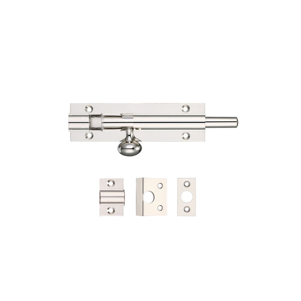 High quality image of the Fulton & Bray - Architectural Barrel Bolt 100mm x 30mm - Polished Nickel | Sku. fb56pn | available to order from Trade Door Handles.