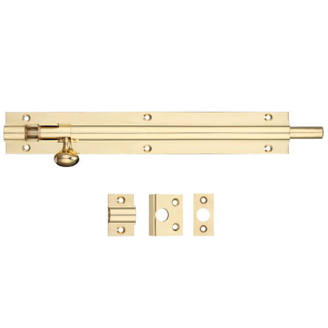 High quality image of the Fulton & Bray - Architectural Barrel Bolt 200mm x 30mm - Polished Brass | Sku. fb58 | available to order from Trade Door Handles.