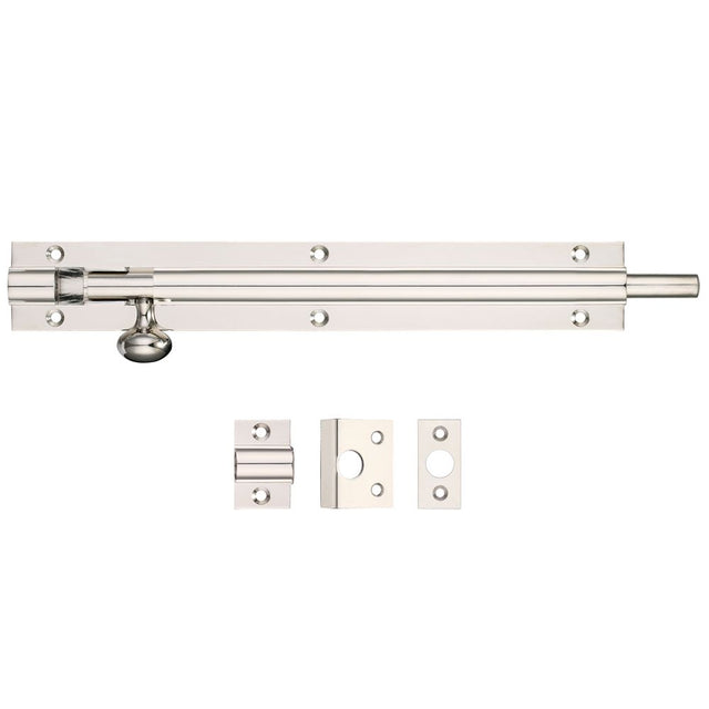 High quality image of the Fulton & Bray - Architectural Barrel Bolt 200mm x 30mm - Polished Nickel | Sku. fb58pn | available to order from Trade Door Handles.