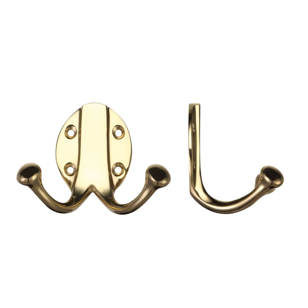 High quality image of the Fulton & Bray - Double Robe Hook - Polished Brass | Sku. fb71 | available to order from Trade Door Handles.