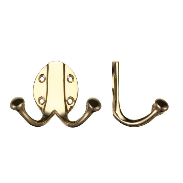 High quality image of the Fulton & Bray - Double Robe Hook - Polished Brass | Sku. fb71 | available to order from Trade Door Handles.