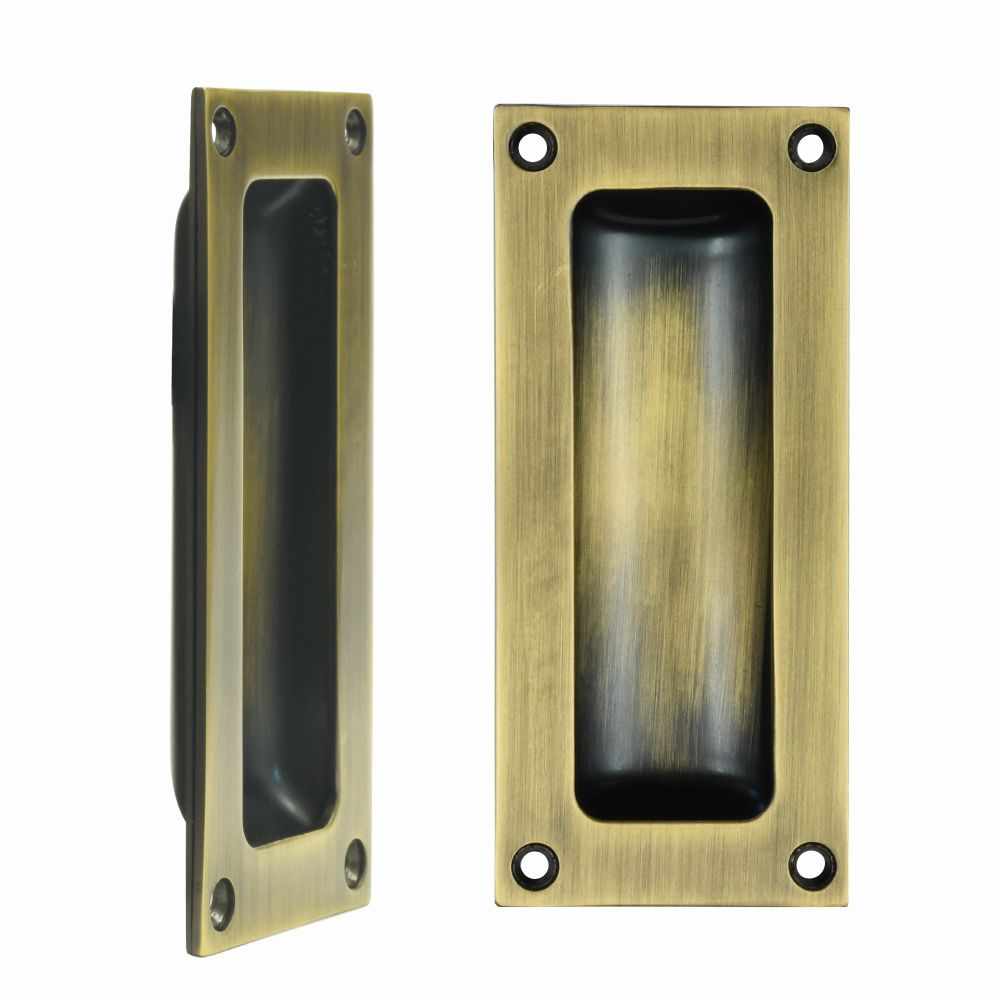 High quality image of the Fulton & Bray - Flush Pull - 102 x 45mm 13mm Depth - Antique Brass | Sku. FB90AB | available to order from Trade Door Handles.