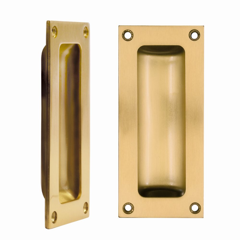 High quality image of the Fulton & Bray - Flush Pull - 102 x 45mm 13mm Depth - PVD Satin Brass | Sku. FB90PVDSB | available to order from Trade Door Handles.