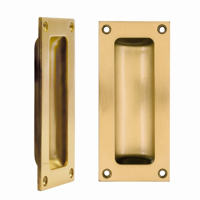 High quality image of the Fulton & Bray - Flush Pull - 102 x 45mm 13mm Depth - PVD Satin Brass | Sku. FB90PVDSB | available to order from Trade Door Handles.