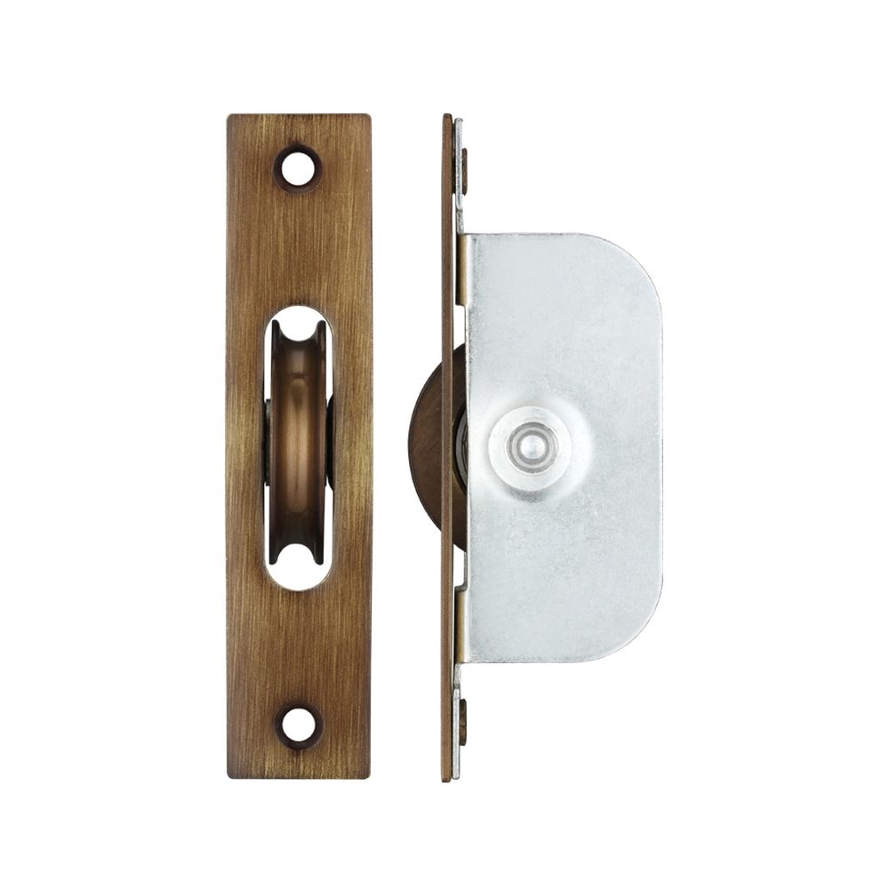 High quality image of the Fulton & Bray - Brass Ball Bearing Pulleys - 1 3/4" Square Forend - Bronze | Sku. fbbp01fb | available to order from Trade Door Handles.