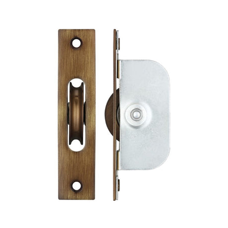 High quality image of the Fulton & Bray - Brass Ball Bearing Pulleys - 1 3/4" Square Forend - Bronze | Sku. fbbp01fb | available to order from Trade Door Handles.