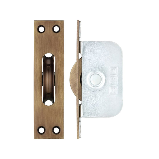 High quality image of the Fulton & Bray - Brass Ball Bearing Pulleys - 2 1/4" Square Forend - Bronze | Sku. fbbp02fb | available to order from Trade Door Handles.