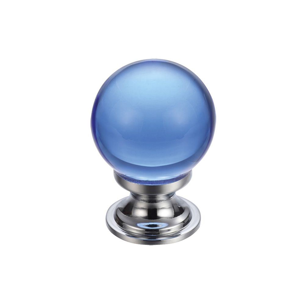 High quality image of the Fulton & Bray - Glass Ball Cabinet Knob - Plain Blue 25mm - Polished Brass | Sku. fch02acpb | available to order from Trade Door Handles.