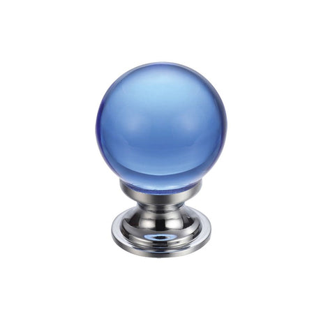 High quality image of the Fulton & Bray - Glass Ball Cabinet Knob - Plain Blue 25mm - Polished Brass | Sku. fch02acpb | available to order from Trade Door Handles.
