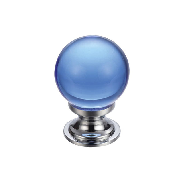 High quality image of the Fulton & Bray - Glass Ball Cabinet Knob - Plain Blue 25mm - Polished Brass | Sku. fch02acpb | available to order from Trade Door Handles.