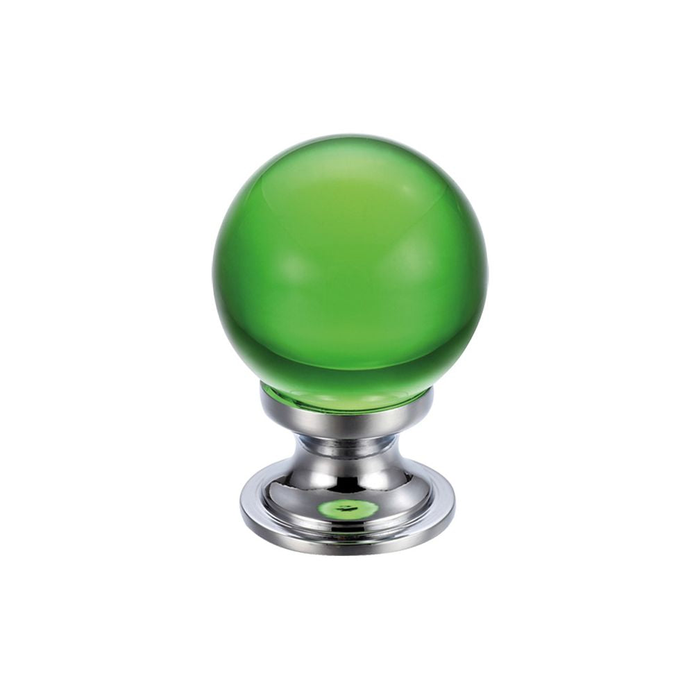 High quality image of the Fulton & Bray - Glass Ball Cabinet Knob - Plain Green 25mm - Polished Chrome | Sku. fch02acpg | available to order from Trade Door Handles.