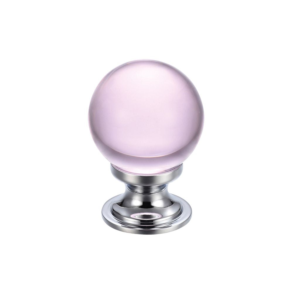 High quality image of the Fulton & Bray - Glass Ball Cabinet Knob - Plain Pink 25mm - Polished Chrome | Sku. fch02acpp | available to order from Trade Door Handles.