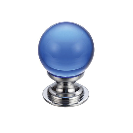 High quality image of the Fulton & Bray - Glass Ball Cabinet Knob - Plain Blue 30mm - Polished Brass | Sku. fch02bcpb | available to order from Trade Door Handles.