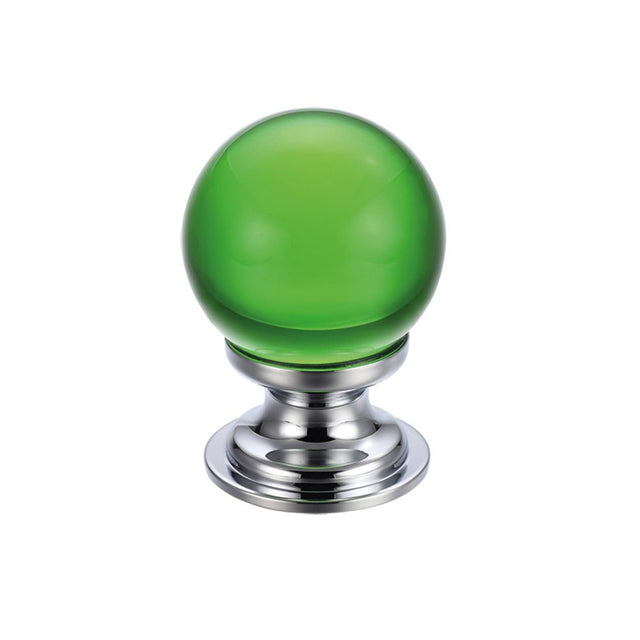 High quality image of the Fulton & Bray - Glass Ball Cabinet Knob - Plain Green 30mm - Polished Chrome | Sku. fch02bcpg | available to order from Trade Door Handles.