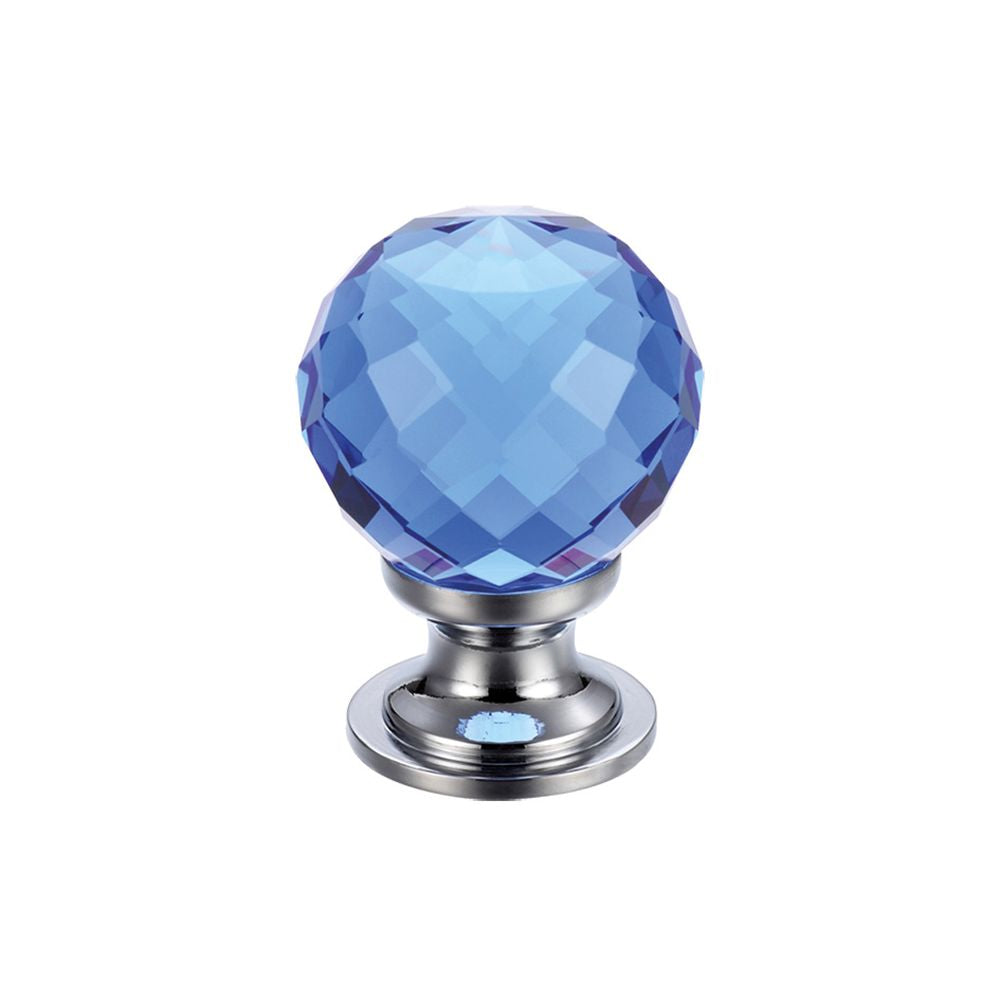High quality image of the Fulton & Bray - Glass Ball Cabinet Knob - Facetted Blue 25mm - Polished Brass | Sku. fch03acpb | available to order from Trade Door Handles.