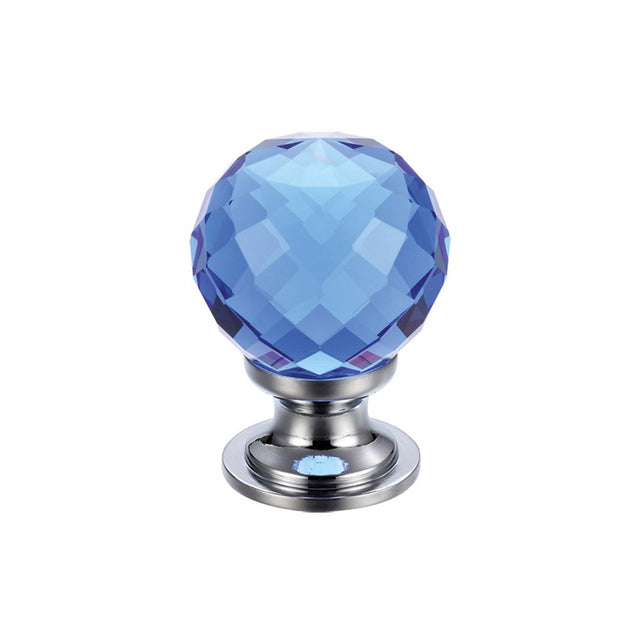 High quality image of the Fulton & Bray - Glass Ball Cabinet Knob - Facetted Blue 25mm - Polished Brass | Sku. fch03acpb | available to order from Trade Door Handles.