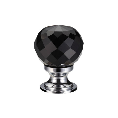 High quality image of the Fulton & Bray - Glass Ball Cabinet Knob - Facetted Black 25mm - Polished Chrome | Sku. fch03acpbl | available to order from Trade Door Handles.