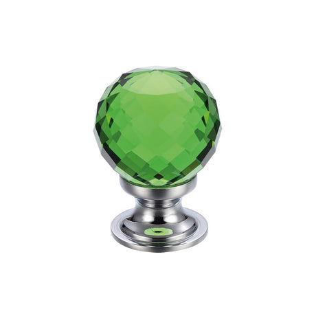 High quality image of the Fulton & Bray - Glass Ball Cabinet Knob - Facetted Green 25mm - Polished Chrome | Sku. fch03acpg | available to order from Trade Door Handles.