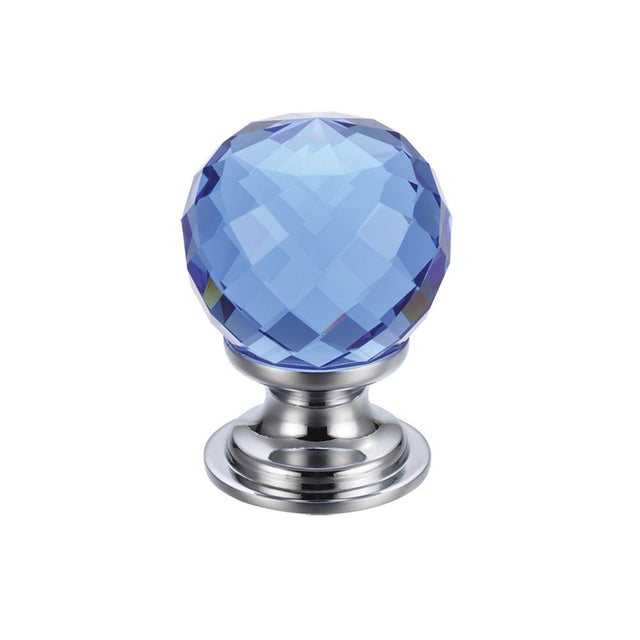 High quality image of the Fulton & Bray - Glass Ball Cabinet Knob - Facetted Blue 30mm - Polished Brass | Sku. fch03bcpb | available to order from Trade Door Handles.