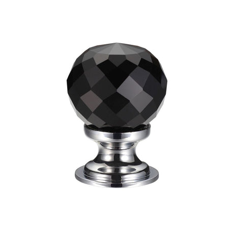 High quality image of the Fulton & Bray - Glass Ball Cabinet Knob - Facetted Black 30mm - Polished Chrome | Sku. fch03bcpbl | available to order from Trade Door Handles.