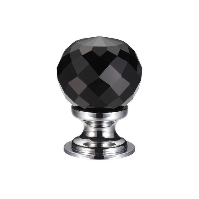 High quality image of the Fulton & Bray - Glass Ball Cabinet Knob - Facetted Black 30mm - Polished Chrome | Sku. fch03bcpbl | available to order from Trade Door Handles.