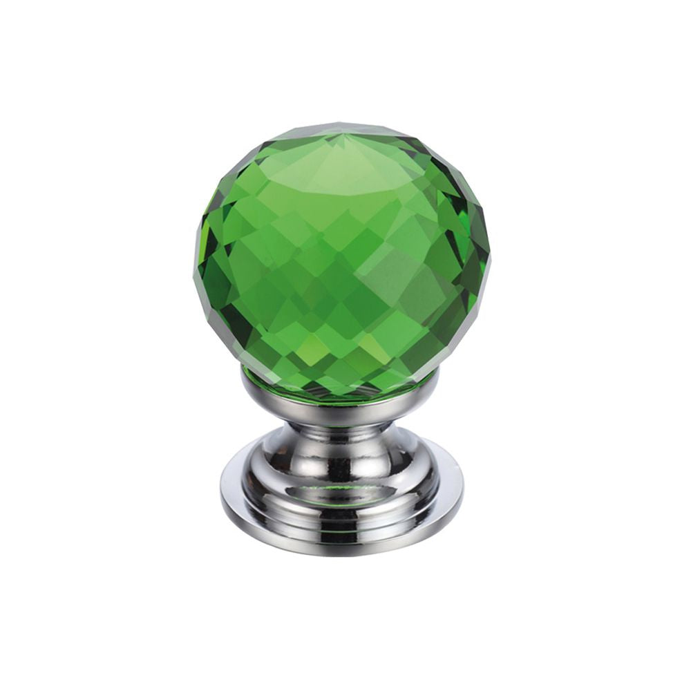 High quality image of the Fulton & Bray - Glass Ball Cabinet Knob - Facetted Green 30mm - Polished Chrome | Sku. fch03bcpg | available to order from Trade Door Handles.