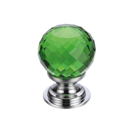 High quality image of the Fulton & Bray - Glass Ball Cabinet Knob - Facetted Green 30mm - Polished Chrome | Sku. fch03bcpg | available to order from Trade Door Handles.