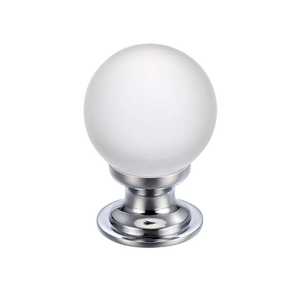 High quality image of the Fulton & Bray - Glass Ball Cabinet Knob - Frosted 30mm - Polished Chrome | Sku. fch04bcp | available to order from Trade Door Handles.