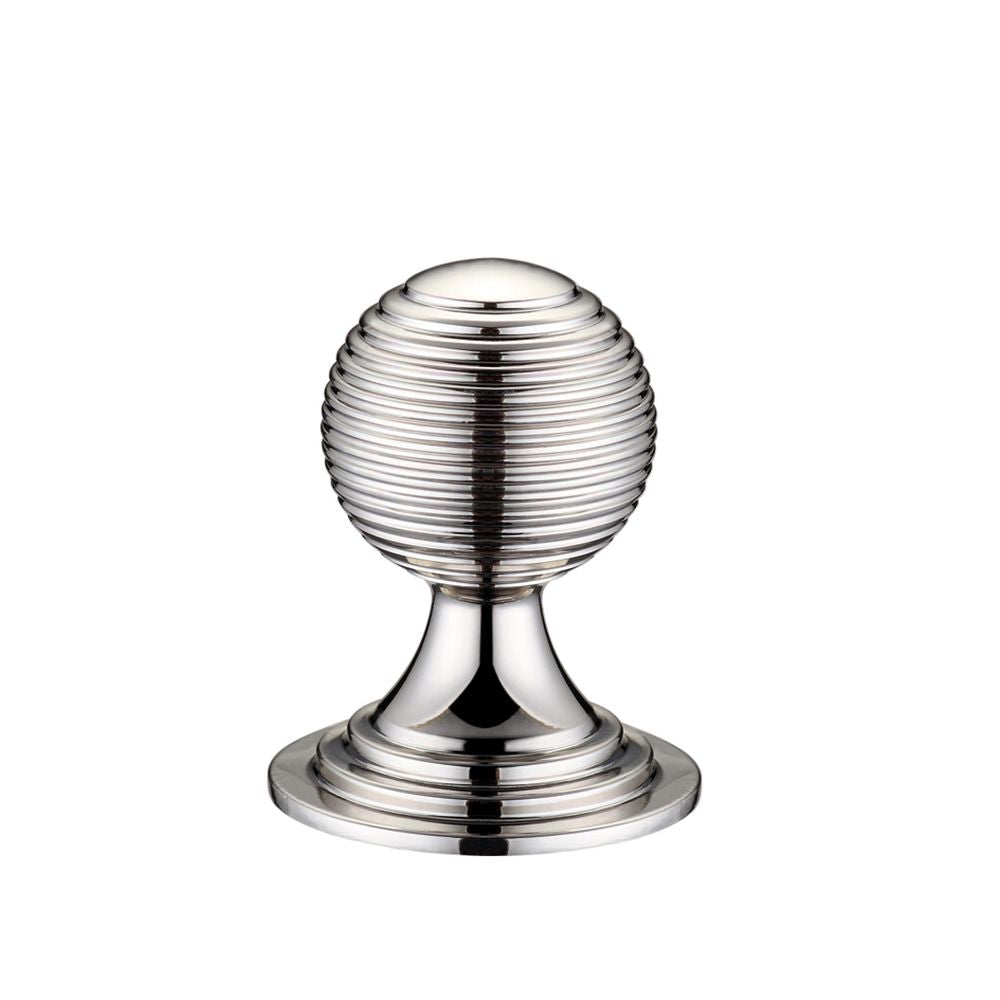 High quality image of the Fulton & Bray - Queen Anne Ringed Knob 32mm rose dia. - Lacquered - Polished Nickel | Sku. fch08bpn | available to order from Trade Door Handles.