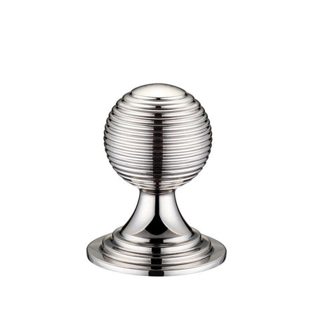 High quality image of the Fulton & Bray - Queen Anne Ringed Knob 32mm rose dia. - Lacquered - Polished Nickel | Sku. fch08bpn | available to order from Trade Door Handles.