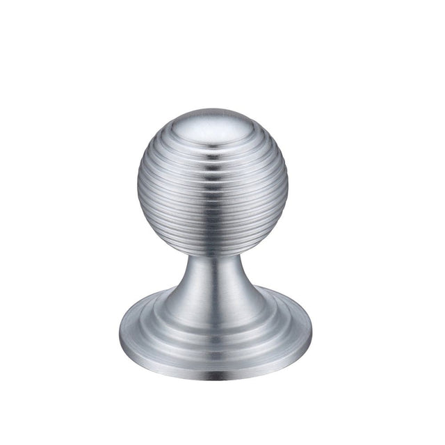 High quality image of the Fulton & Bray - Queen Anne Ringed Knob 32mm rose dia. - Satin Chrome | Sku. fch08bsc | available to order from Trade Door Handles.