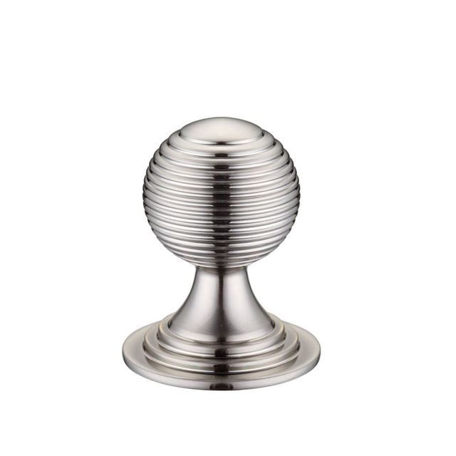 High quality image of the Fulton & Bray - Queen Anne Ringed Knob 32mm rose dia. - Satin Nickel | Sku. fch08bsn | available to order from Trade Door Handles.