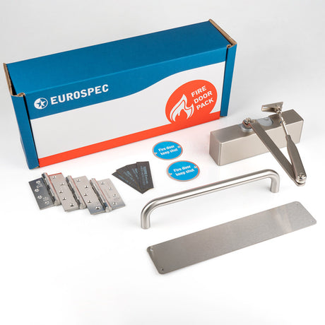 High quality image of Eurospec - Commercial Fire Door Pack - Push/Pull - Silver | Sku. fdpc2 | available to order from Trade Door Handles in Kendal.